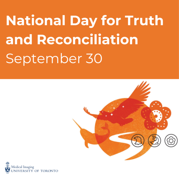 graphic with orange circle, narwhal, bird, and flower and text "National Day for Truth and Reconciliation September 30"