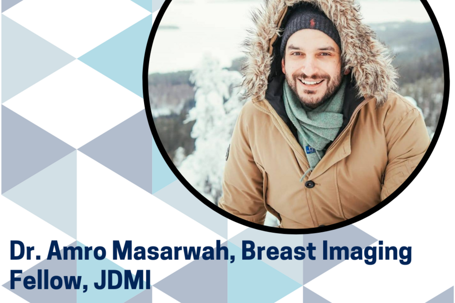 Headshot of Dr. Amro Masarwah; text: Meeting MI: Dr. Amro Masarwah, Breast Imaging Fellow, JDMI