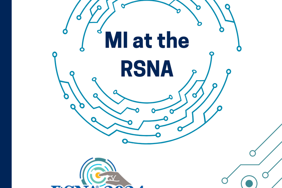 graphic with technological circles and grid lines, the RSNA 2024 Annual Meeting logo and text: MI at the RSNA