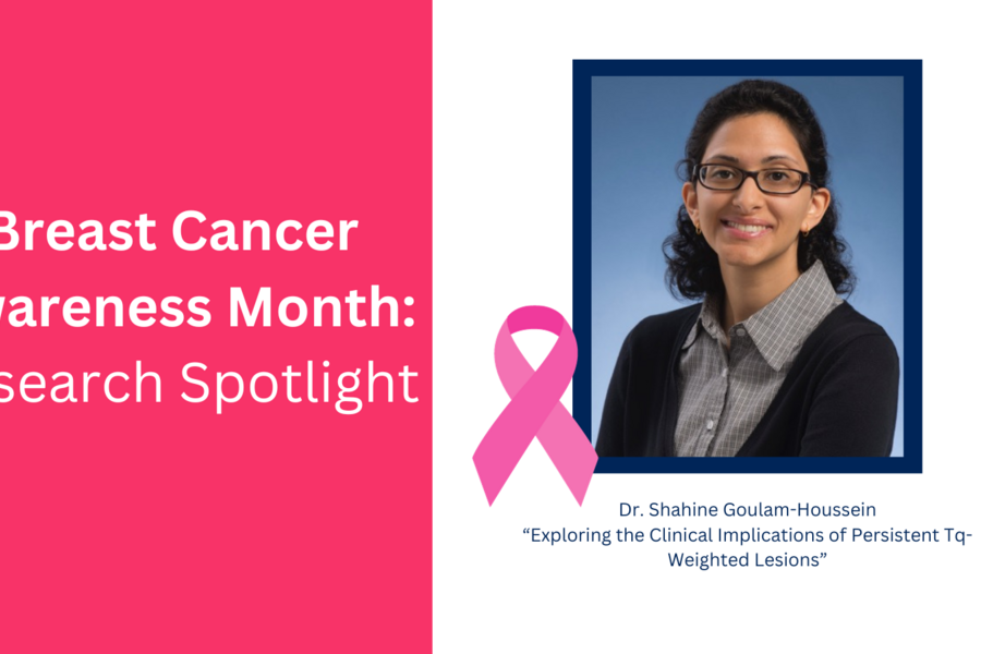 Headshot, Dr. Goulam-Houssein with "Breast Cancer Awareness Month"