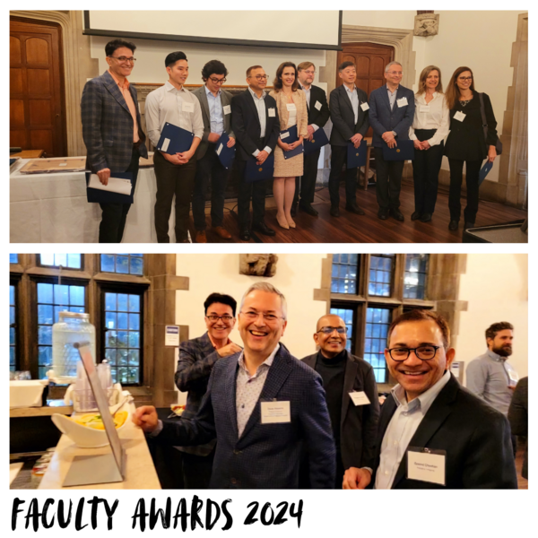 Two group photos of radiologists from the department at the faculty awards ceremony